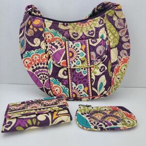 Vera Bradley Plum Crazy Clara Shoulder Purse Crossbody with Extra Wallets